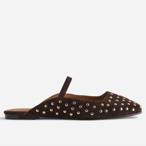 Madewell The Greta Ballet Flat Mule in Studded Suede - Dark Carob